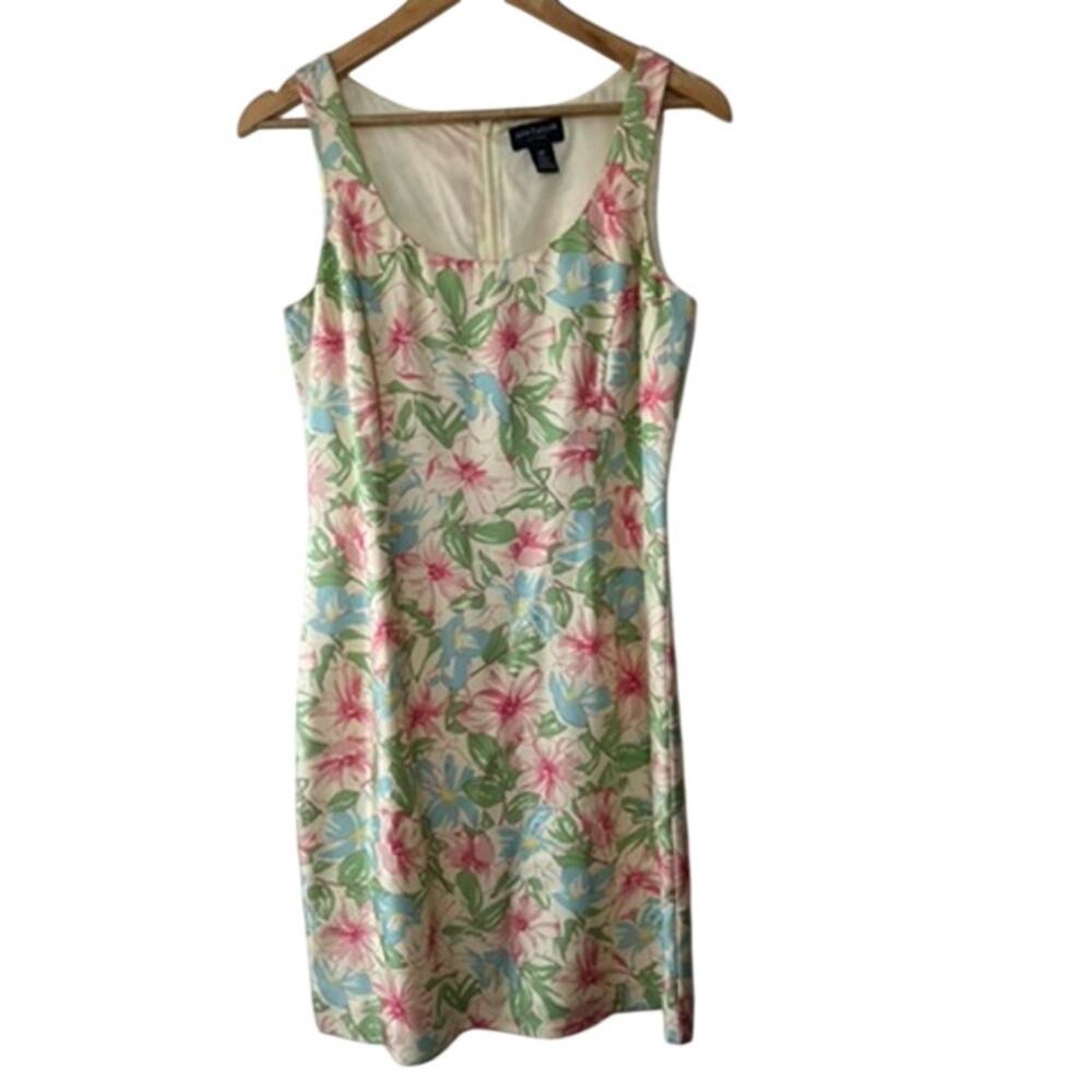 Ann Taylor Ivory Floral 100% Silk Sleeveless Sheath Dress Women's 10 Petite 10P